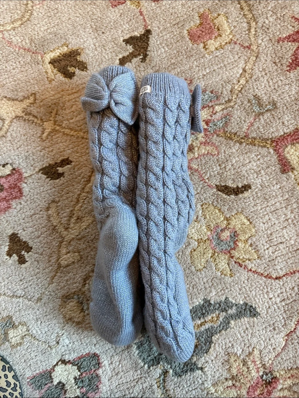 UGG Cable-Knit Slipper Socks in Light Gray